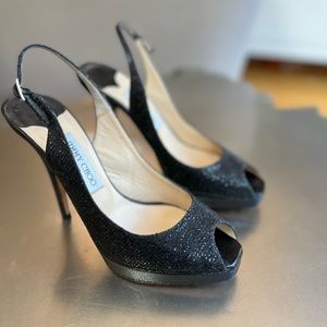 JIMMY CHOO OPEN TOE PLATFORM GLITTER SANDAL